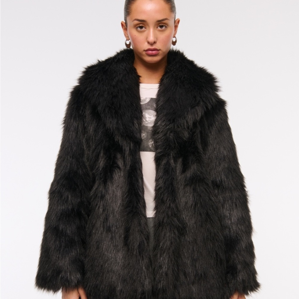 Abercrombie Black Faux Fur Coat